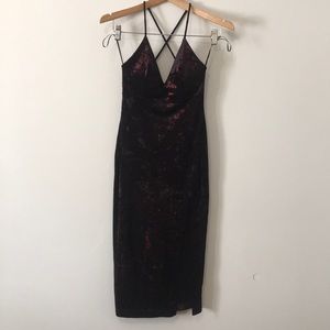 Velvet Midi Bodycon Dress with Slit